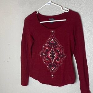 Lucky Brand Burgundy Long Sleeve Top